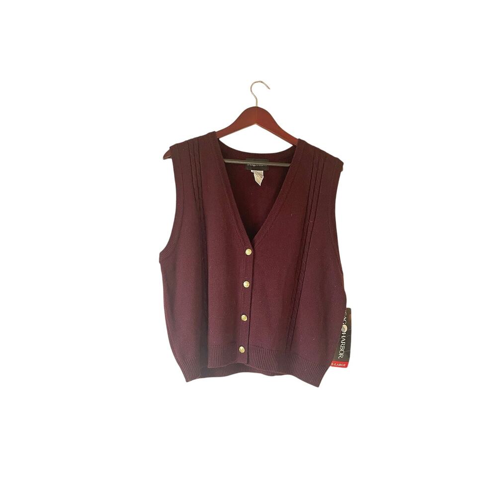 NWT sag harbor burgundy‎ gold button sweater vest size xl